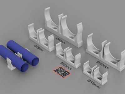 Pipe clip - DOUBLE - Ø 16 / 20 / 25 / 32 / 40mm   