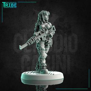 (0195) Female post apocalyptic sniper hunter with a rifle