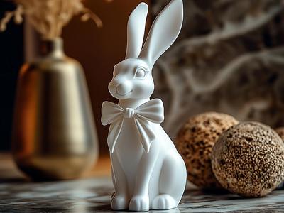 Elegant Bunny with Bow – Festive Spring Figurine