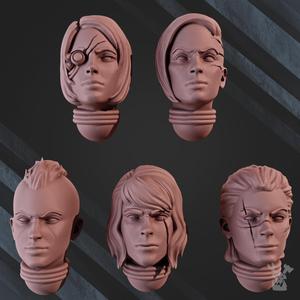War Sisters Head Bits  Ebony Grail  Set x5