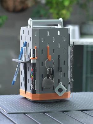 IKEA Skadis Rotatable Pegboard Storage System Modular 4-Sided Organizer with Internal Storage Tote 