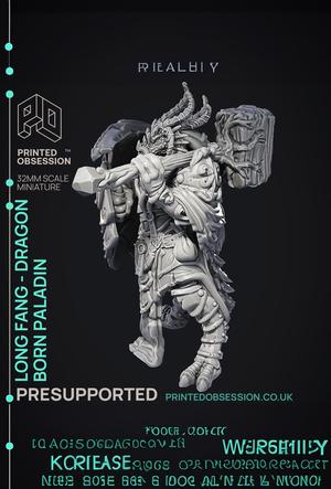 Dragonborn Paladin - Longfang - PRESUPPORTED - Illustrated and Stats - 32mm scale 