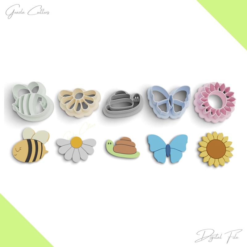 Spring Polymer Clay Cutter Package, 5 Models, 2 Cutter Version, 5 Sizes Included, No: 1093