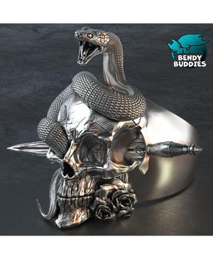 Skull Ring / Gothic Jewelry Pre-Supported / Death Punk Rock Accessory / Skeleton Serpent Decoration 