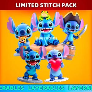 Chibi Stitch Bundle STL Pack – 3D Printable Cute Alien Figures – Heart, Pirate & Frog Poses