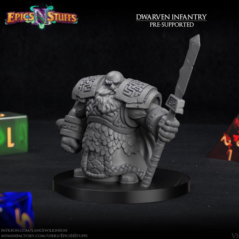 Dwarven Infantry 05 Miniature - pre-supported
