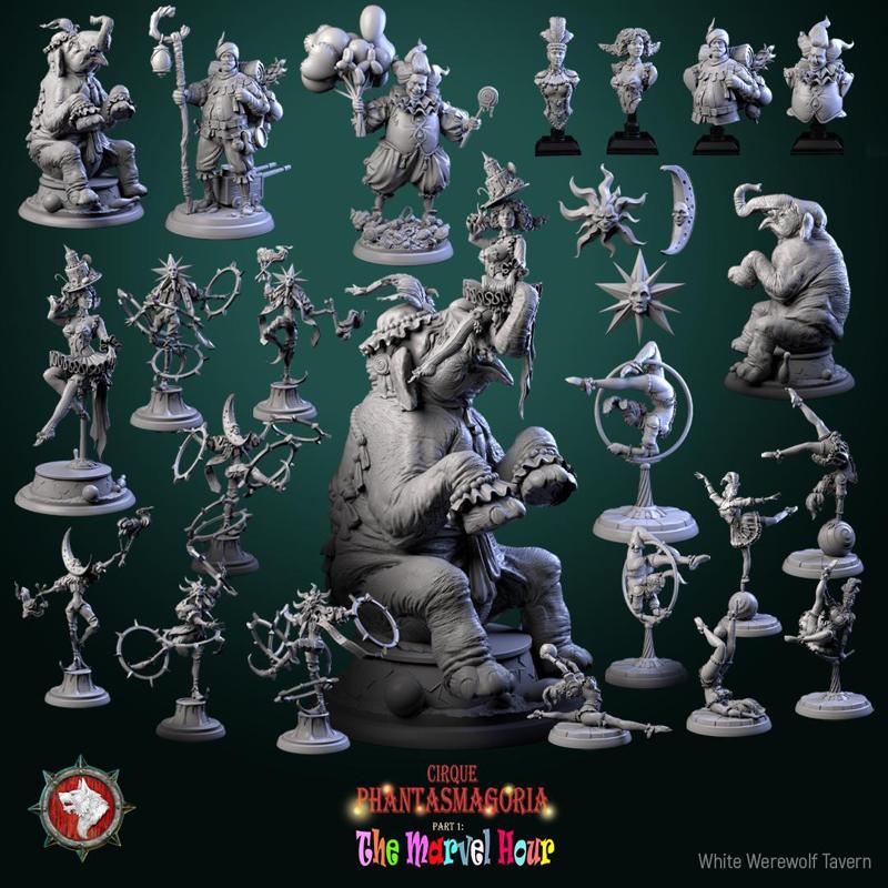 Cirque Phantasmagoria Part 1: The Marvel Hour - June 2025 Release 24 pre-supported STLs + 5e Style Stat Blocks