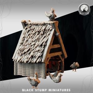 Chicken Coop + Chickens Scatterable environment piece 5E + Shadowdark for fantasy TTRPGs