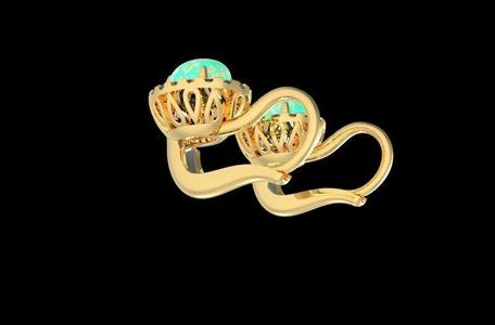 French Clips Earrings with Oval Cabashon Opal and Diamonds
