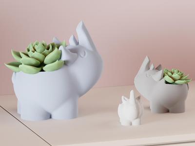 Succulent planter. Cute Kawaii Rhino Succulent pot