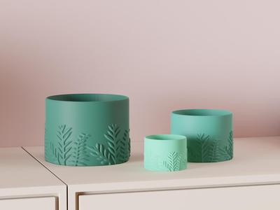 Elegant Leaf Themed Planter. Hand Drawn Plant Pot
