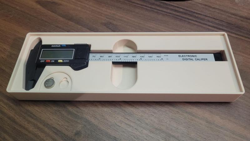 Gridfinity Caliper Holder With Battery Compartment
