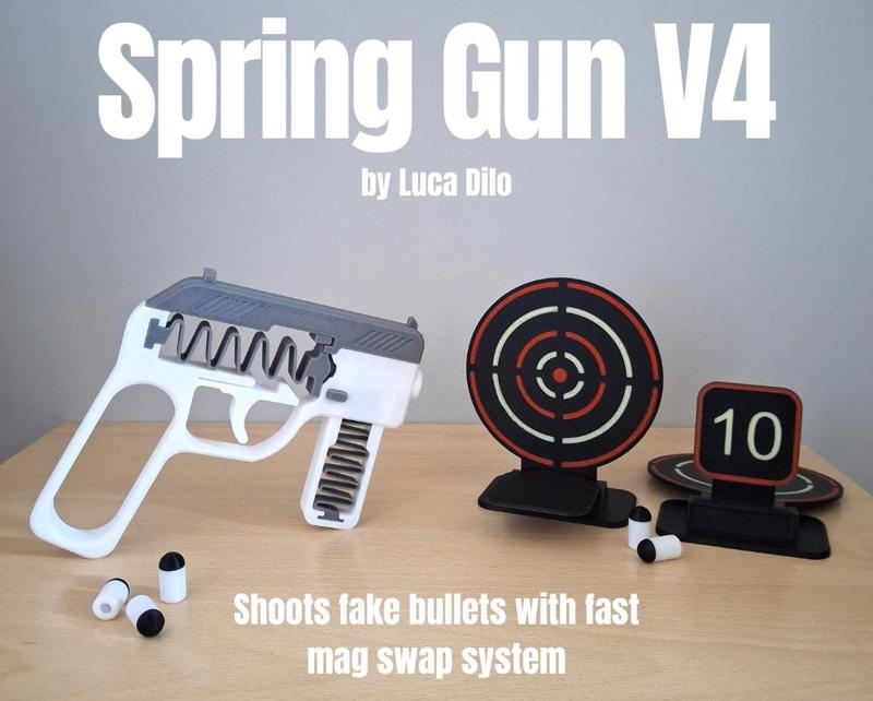 Spring Gun V4 - Shoots fake bullets with magazine