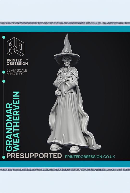 Grandmar Weathervein - Black Witch - PRESUPPORTED - Illustrated and Stats - 32mm scale