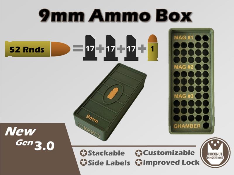 Ammo Box 9mm 52 Round for three 17 Round Mags + 1