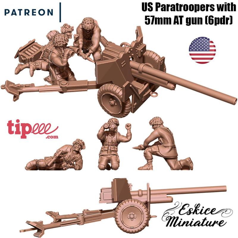 57mm AT gun US paratroopers - 28mm
