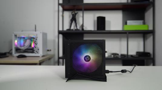 Custom 3D model case for Lenovo Tiny 5 M720q for accommodating a 140mm fan