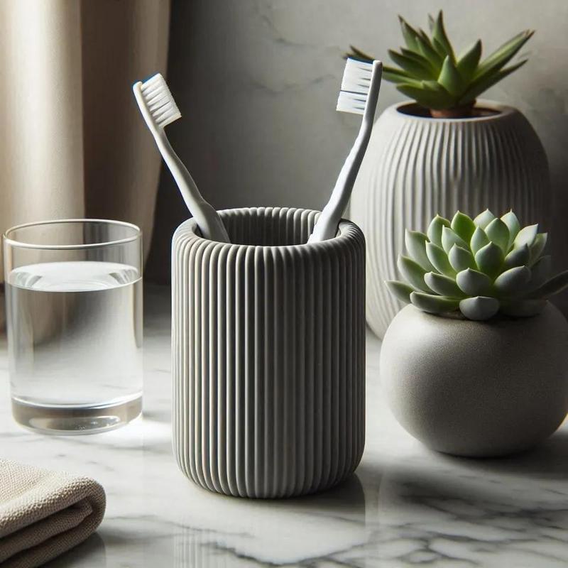 Modern Ribbed Toothbrush & Toothpaste Holder   