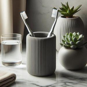 Modern Ribbed Toothbrush & Toothpaste Holder   