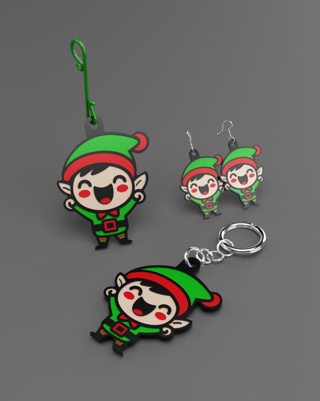 Happy Little Elf Christmas Ornament, Keychain and Earrings