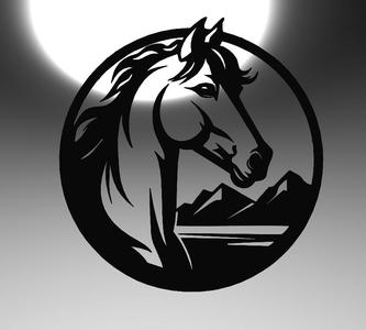 Majestic Horse: Line Art of a Horse Head with Mountains