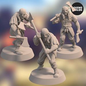 Acenii Barbarian Axe Warriors (3 unique miniatures) - 3D printable miniature - STL file