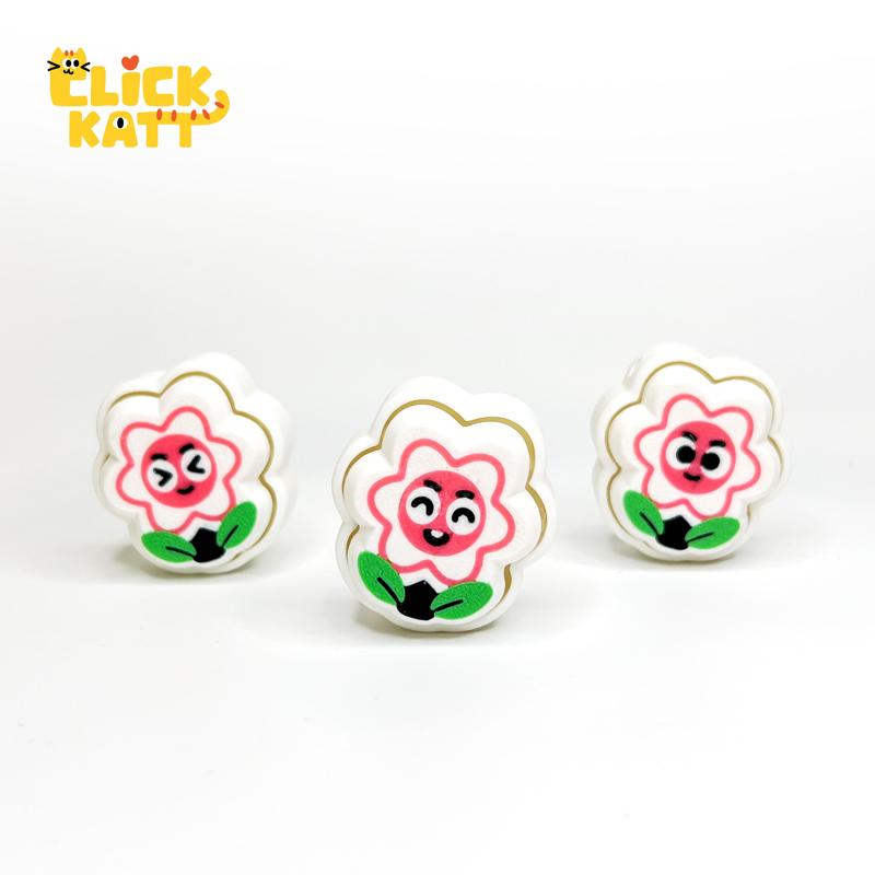 White Flowers - Clicker Fidget Toy Keychain