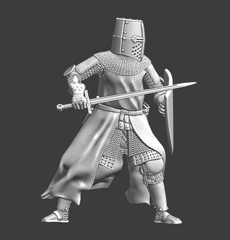 Medieval knight in defensive pose