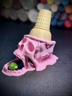 Melting skull ice cream cone dice tower
