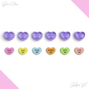 Conversation Heart Candy "Love Wishes" Clay Cutter, 6 Models, 2 Cutter Version, 5 Size, No: 1278