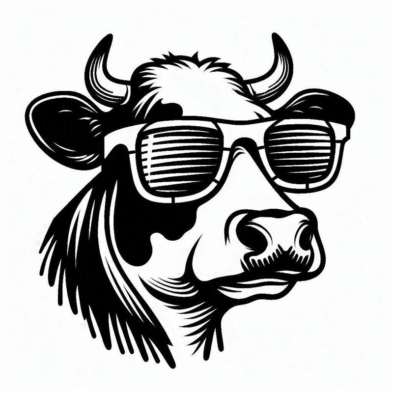 Cow in sunglasses line art