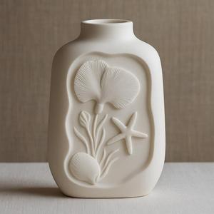 Seaside Whisper Vase - Coastal Decor with Shells Relief