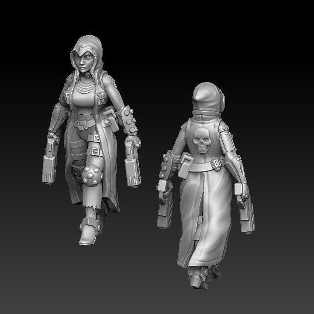 cyberpunk female gunslinger walking