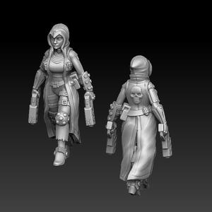cyberpunk female gunslinger walking