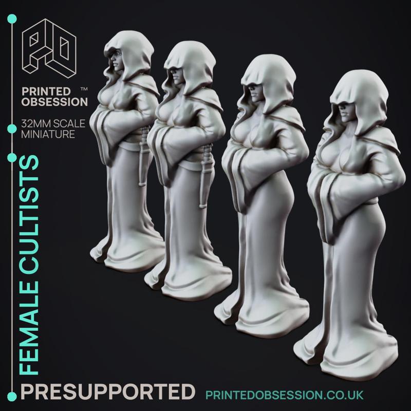Female Cultists - 4 Models - PRESUPPORTED - Hell Hath no Fury - 32mm scale