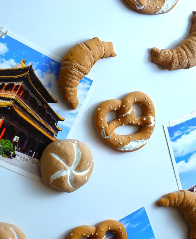 Pastry fridge magnets: Croissant, Pretzel and Roll