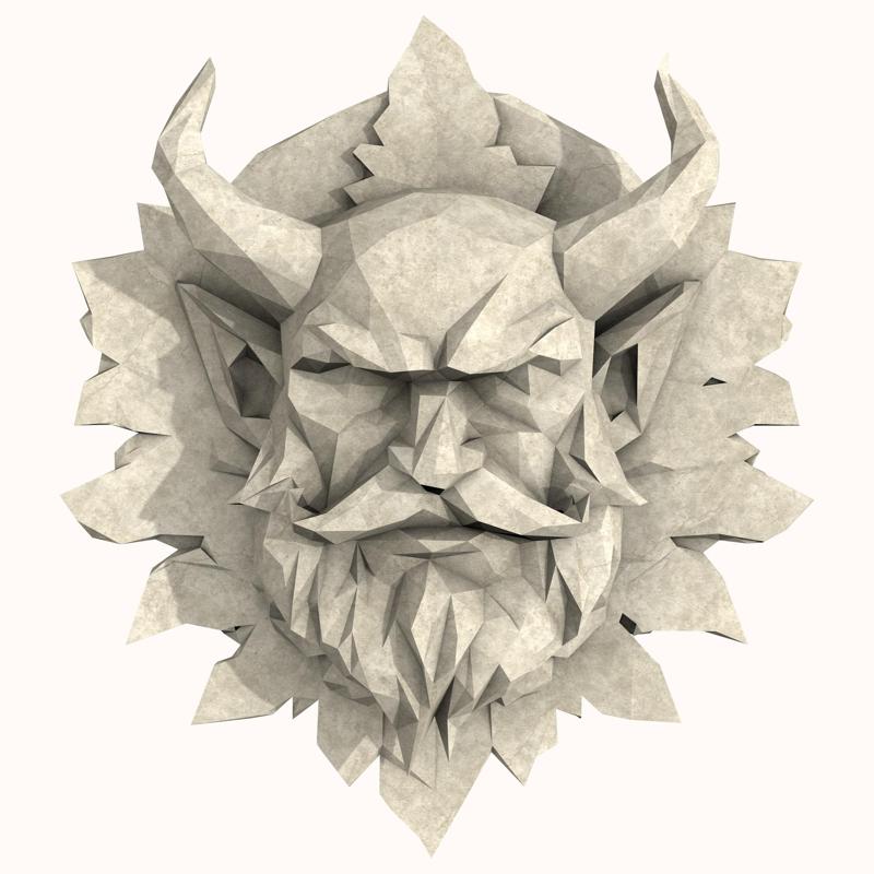Green Man with Horns And A Beard, Low Poly