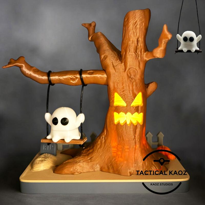 Graveyard Play Time - Ghost on Swing With Spooky Tree - Tealight Multi Part Model