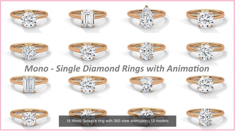 18 Mono Solitaire ring with 360 view animation 3D Model Collection