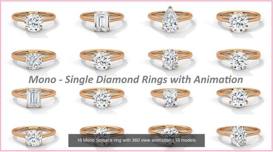 18 Mono Solitaire ring with 360 view animation 3D Model Collection