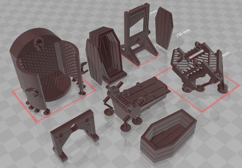 Torture Equipment - Rack/Coffin/Stocks/Guillotine/Chair/Iron Maiden 28mm