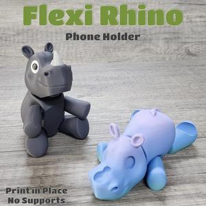 Cute flexi Rhino Phone Holder - Print in Place - Multicolor
