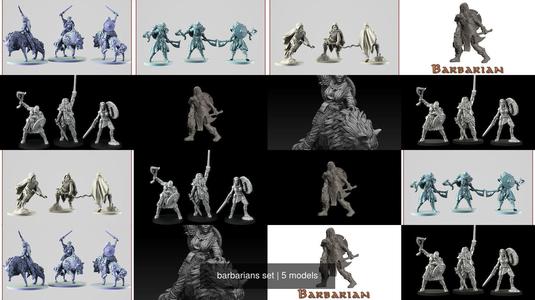 barbarians set different figurines 3D Model Collection