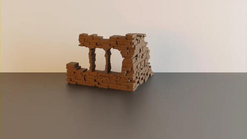 Ruined corner wall #6 with multiple windows - wargaming terrain