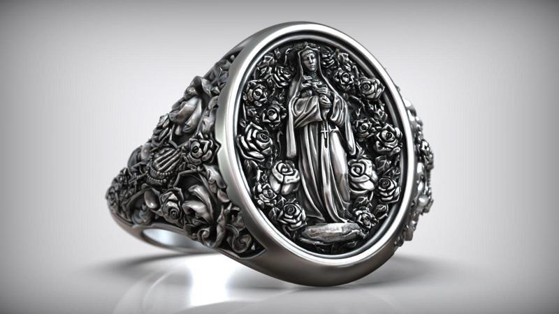Saint Rose of Lima Cross Roses Christ Catholic Ring