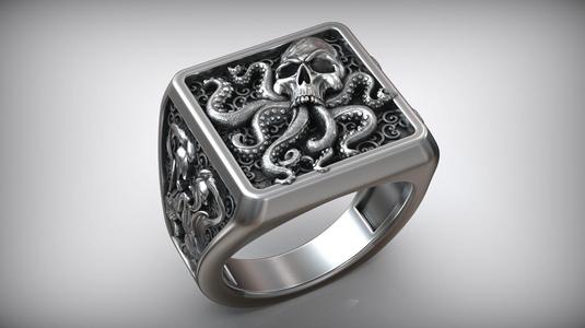 Octopus Skull Tentacle Sea Ornament Signet