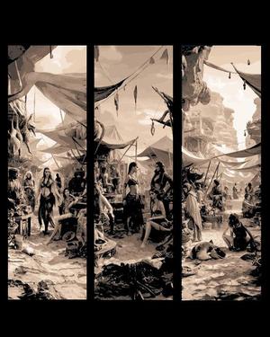 High Fantasy Depiction of the Desert Market and Trade - Set of 3 Bookmarks