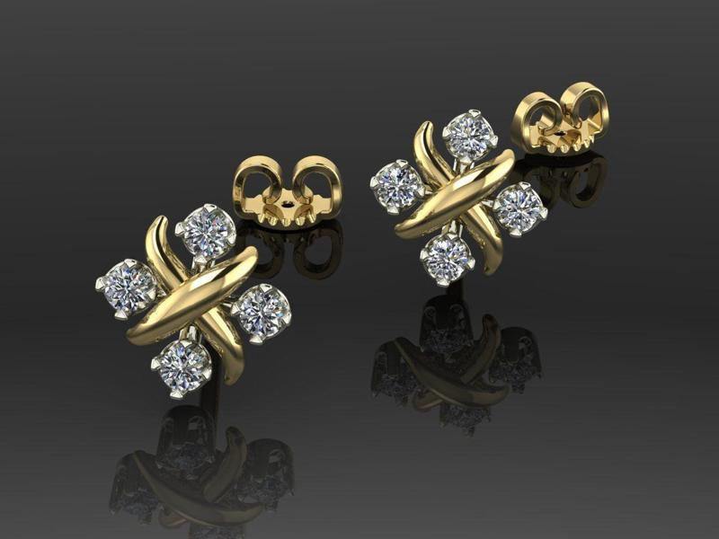 Earrings 3 diamond stud gold