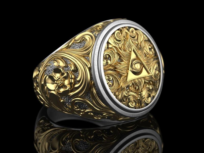 Jewelry Masonic Ring with Eye Symbol 0317 7-13US Stl 3dm Fbx