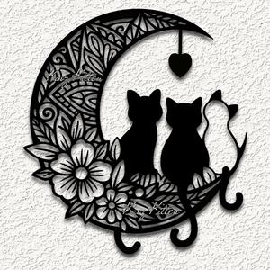 3 kittens moon heart wall art home decor